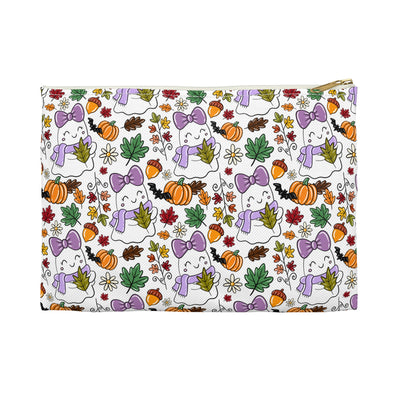 Charming Fall Accessory Pouch, Cute Ghost and Pumpkin Design, Halloween Treat Bag, Autumn Makeup Organizer, Perfect Gift for Fall Festivals