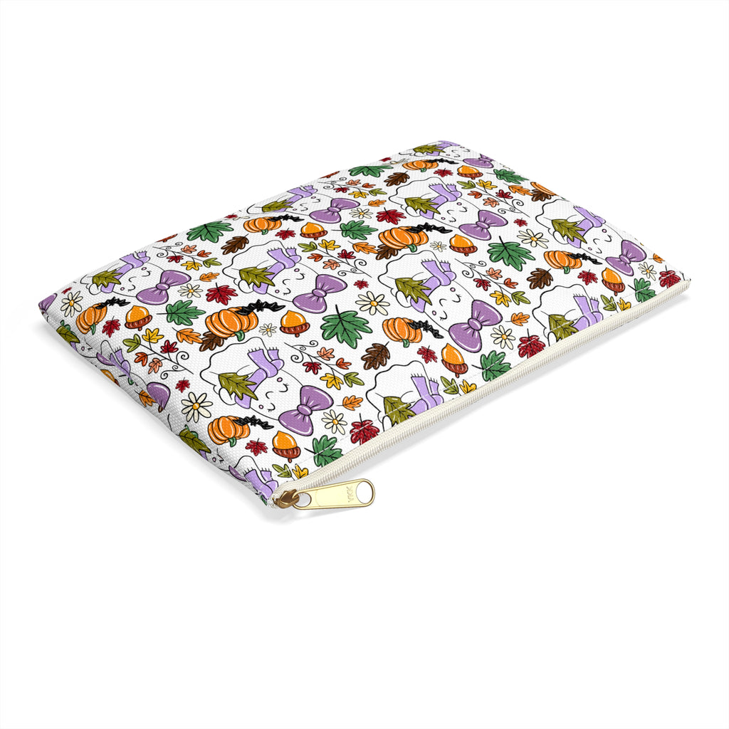 Charming Fall Accessory Pouch, Cute Ghost and Pumpkin Design, Halloween Treat Bag, Autumn Makeup Organizer, Perfect Gift for Fall Festivals